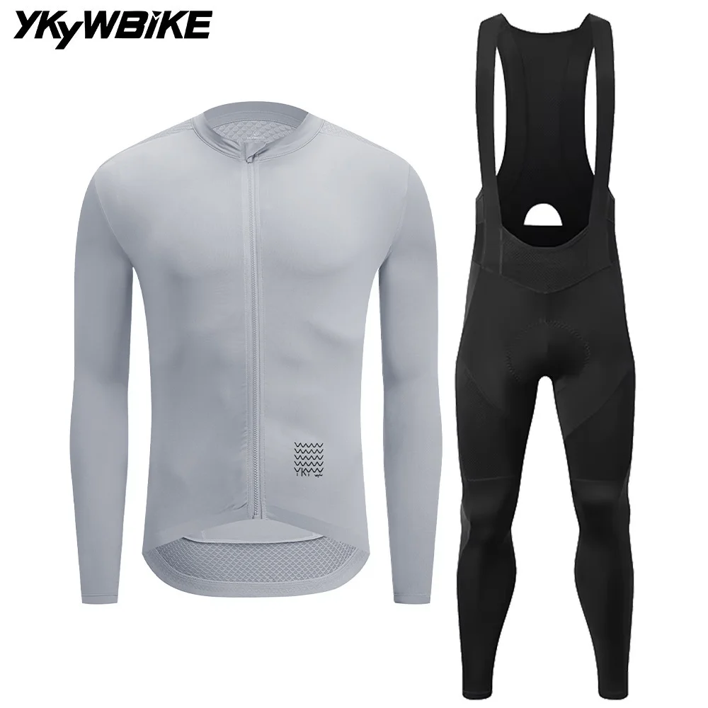

YKYWBIKE Мужская одежда для велоспорта, весенне-летний комплект для шоссейного велосипеда, трикотажные колготки с длинными рукавами, трикотажный костюм для езды на велосипеде
