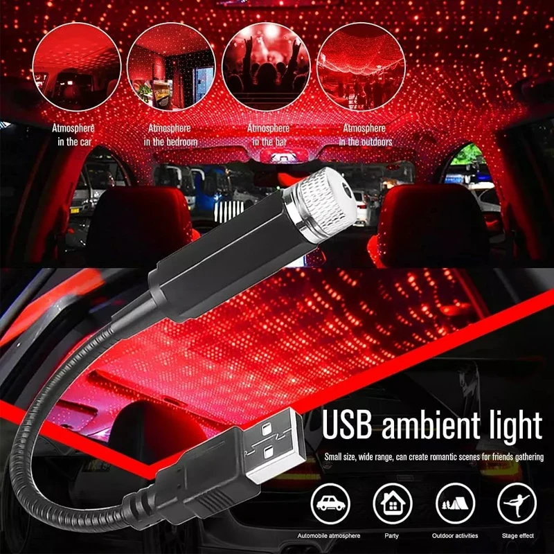 Mini LED Car Roof Star Night Lights Projector Light Interior Ambient Night Starry Sky USB LED Decorative Lights Plug and Play