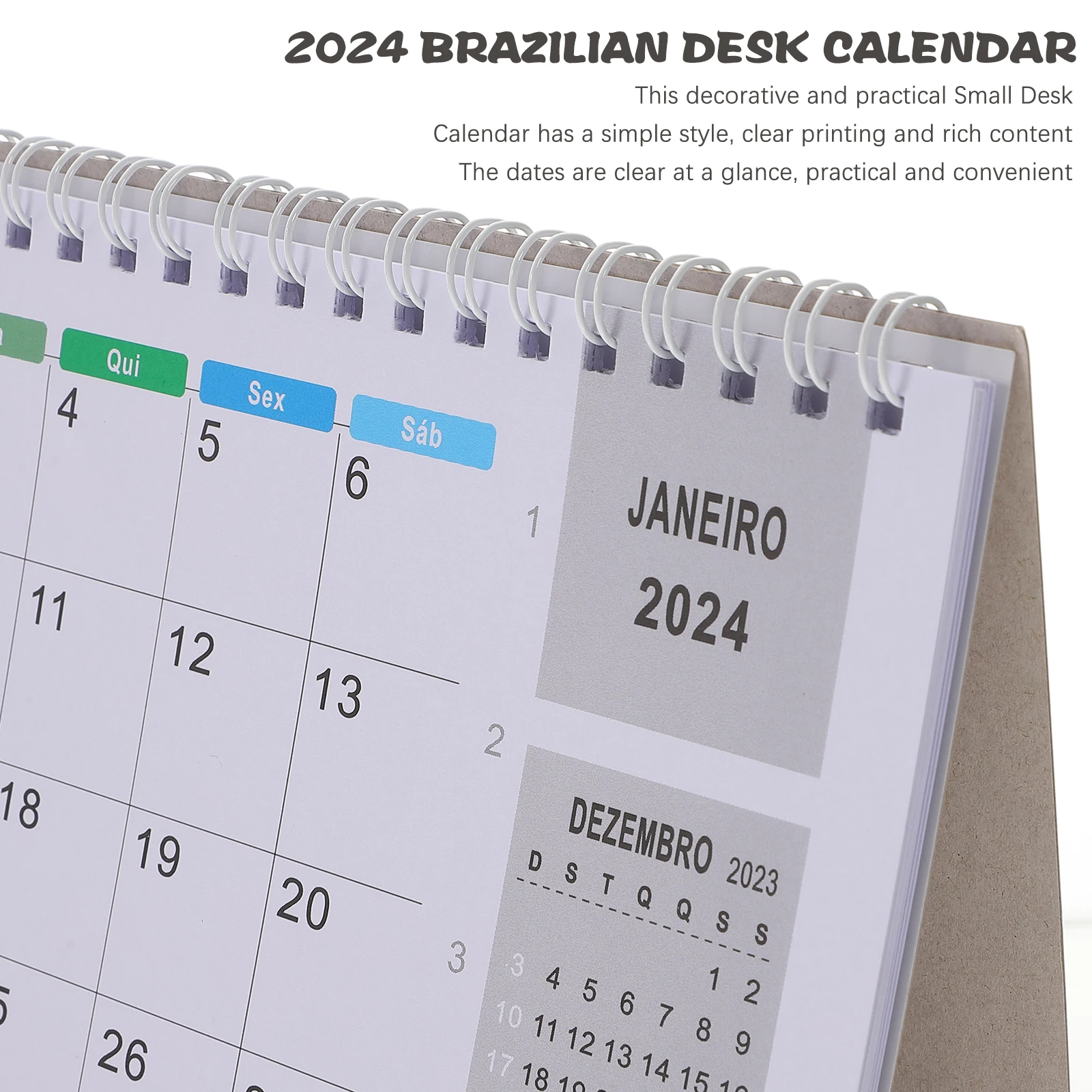 

2024 Brazilian Holiday Desk Calendar Portuguese R om Color Simple Style Office Home Decor Mini Tabletop Calendars