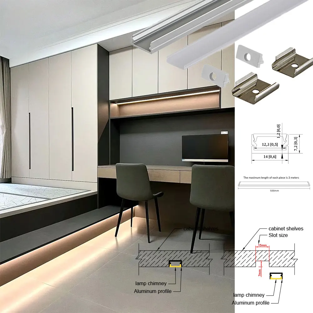 

14x7mm 0.5M High Quality Embedded Installation LED Aluminum Profile Strip Light for Cabinets Wardrobes Wine Cabinets Bookcases