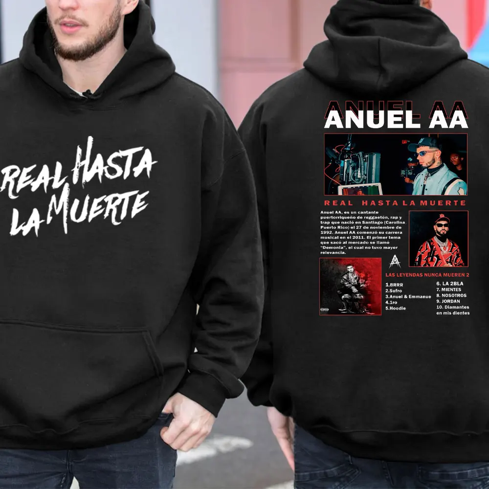 

Real Hasta La Muerte Рэпер Anuel AA Толстовки Мужчины Женщины Хип-Хоп Ретро Стиль Толстовка Пуловер Harajuku Мода Оверсайз с Капюшоном