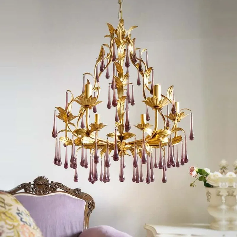 

Luxurious Romantic European and French Colorful Droplet Pendant Light Retro Villa Bedroom Light Living Room Light