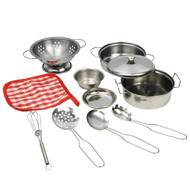 Kitchen Pretend Play Accessories Toys with Stainless Steel Cookware Pots and Pans Set,Cooking Utensils, Gifts Learning Tool