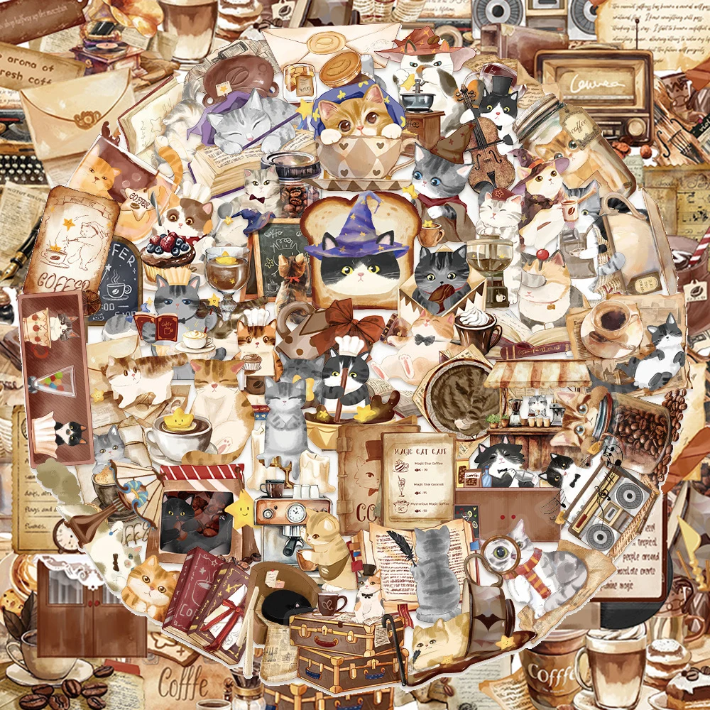 50/100 stücke Vintage Kaffee Brief Ästhetischen Aufkleber Dekoration Aufkleber Wasserdichte Graffiti Schreibwaren Telefon Niedlichen Cartoon Aufkleber