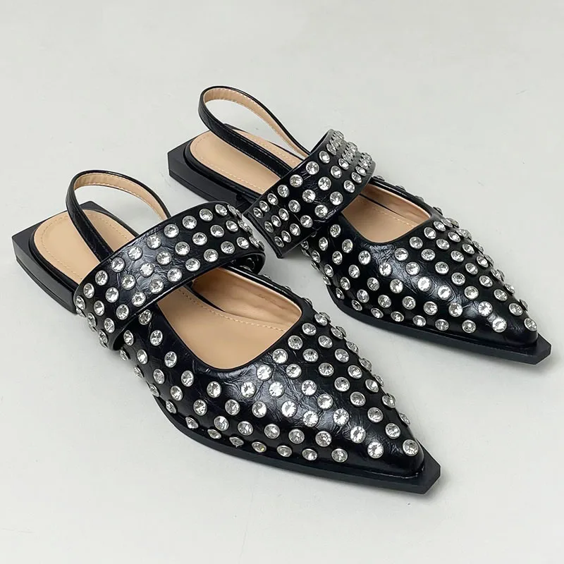 New Female Designer Shallow Sandals Women Flats Shoes Rhinestones Fashion Pointed Toe Footwear Flat Sandals Shoes For Ladies