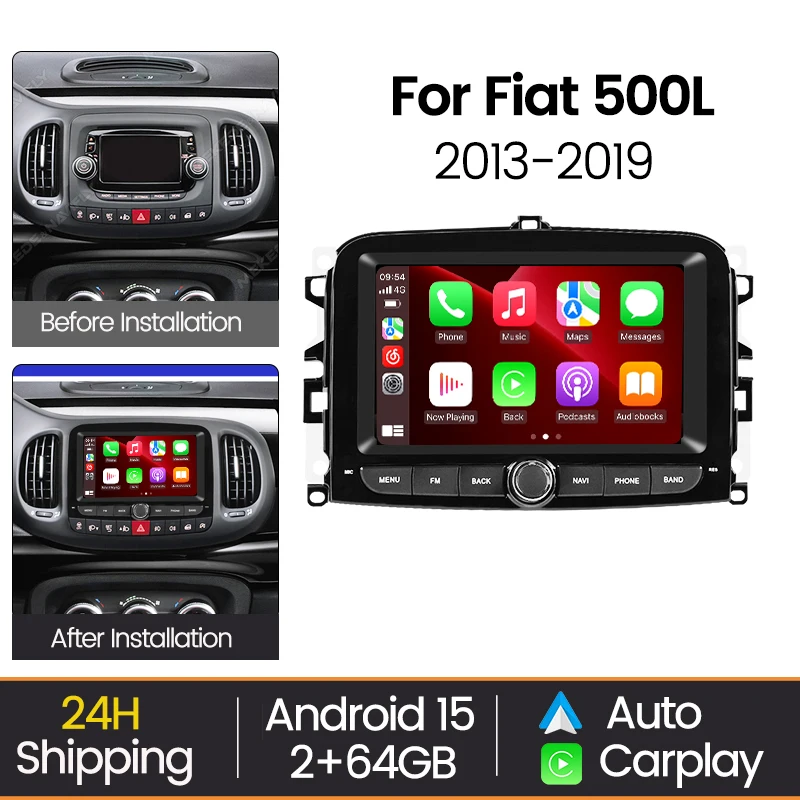 MEKEDE Wireless CarPlay Android Autoradio für Fiat 500L 2013-2019 Multimedia Player GPS Stereo Navigation Intelligentes System