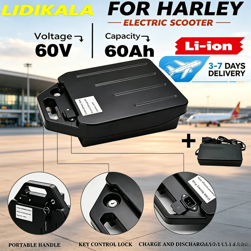 Image of 60V 20Ah-60Ah 18650 Lithium-Akku, abnehmbar mit Ladegerät, wasserdicht, für Harley Citycoco Elektromotorrad-Roller, Ersatzakku.12