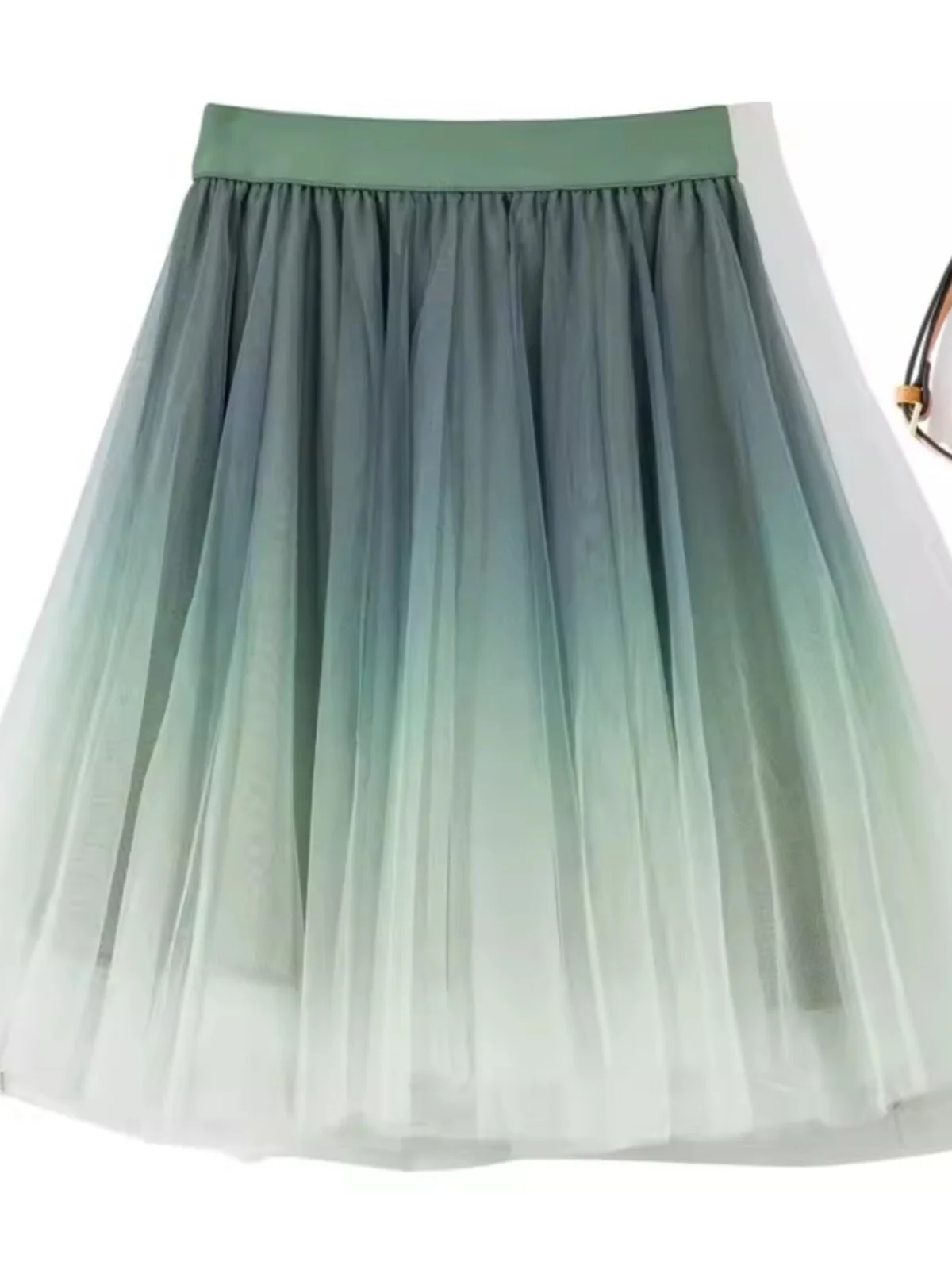 

Пышная короткая юбка из фатина с градиентным цветом, скрывающая живот, с высокой талией, А-силуэт, из полиэфирного волокна, весна-лето