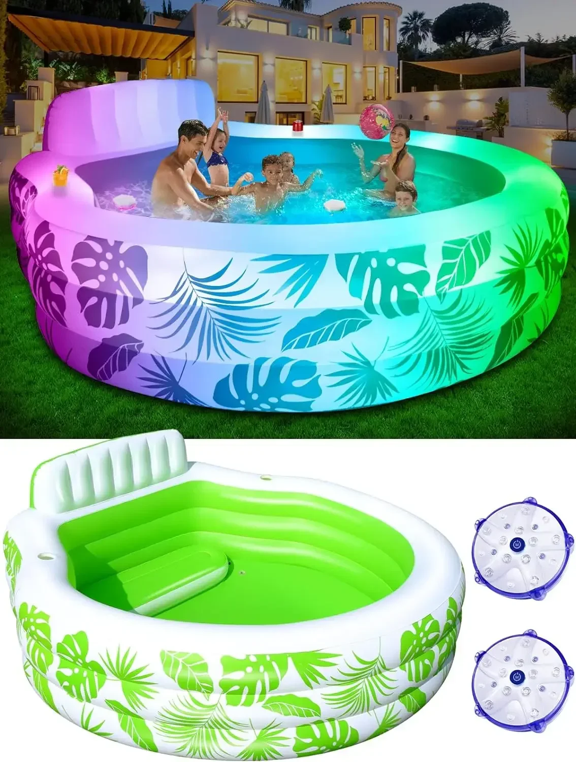 

Inflatable Pool with Pool Lights,Thickened Blow Up Pool, Family Lounge Inflatable Pool, Large Inflatable Kids Pools for Backyard