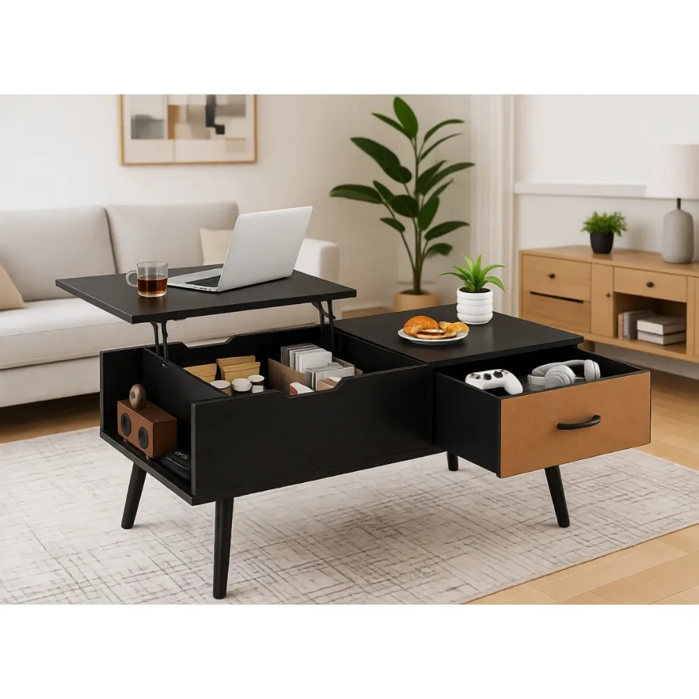 Lift Top Coffee Table with Storage Shelf and Hidden Compartment for Modern Living Room