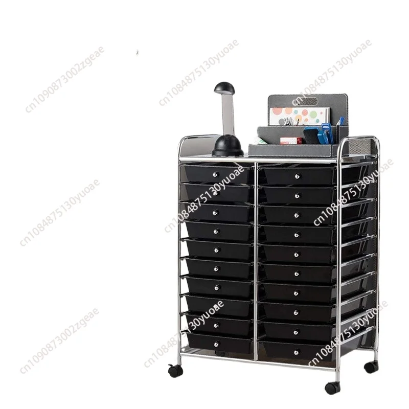 Mart-Metal Frame Storage Cart, Rolling Bin with Lockable Wheels, Blackstorage Boxes, 20 Drawers