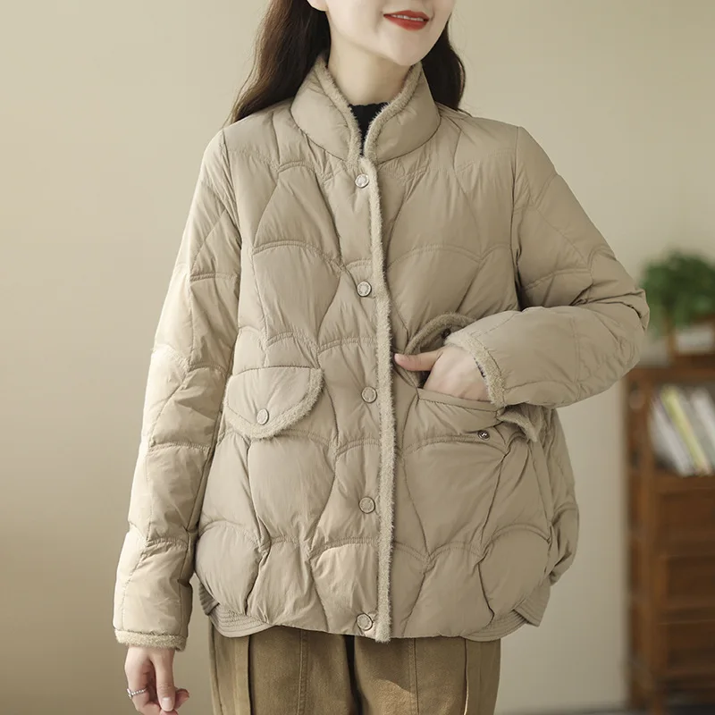 2025 Autumn Winter Women Single-Breasted Warm Short Puffer Coat Female 90% White Duck Down Jacket Parka