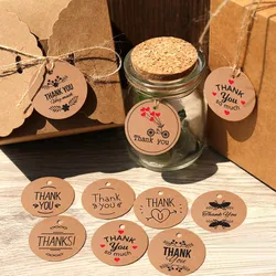 100Pcs Thank You Handmade Gift Tags Kraft Paper Hang Tag Label Cards for Wedding Birthday Party Decorations