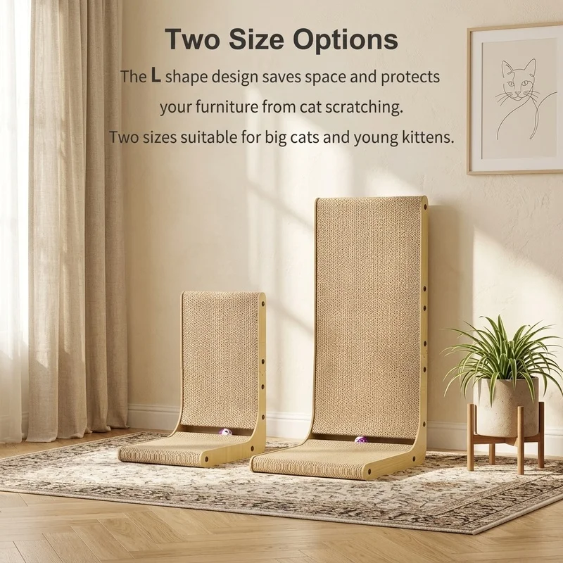 Large Small L Shaped Cat Scratching Post Durable Corrugated Cardboard Scratch Pad Space Saving Cat Toy for Kittens Adult Cats