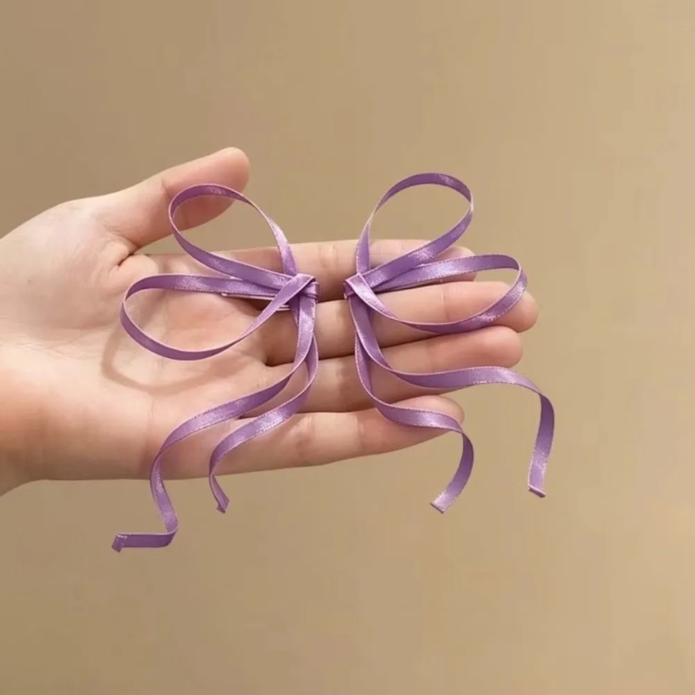 1 Pair Elegant Satin Ribbon Bow Silky Texture 3D Design Chinese Bow Hairpins Vibrant Colors Flowing Style Side Hair Clip