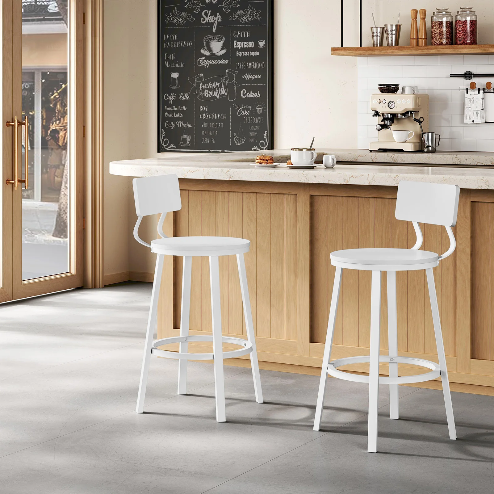 2 unids/set taburetes de Bar Vintage taburete de madera para mostrador de Bar sillas de cocina con reposapiés marco de Metal taburetes altos de desayuno de estilo nórdico