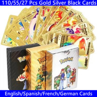 27-110pcs Pokemon Cards Pikachu Gold Silver Black Vmax GX Vstar English Spanish French German Collection Battle Card Toys Gifts