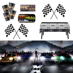 Fast and Furious Racing Birthday Decorations Road Tablecloth Plate Napkins flag for Kids Car Theme Birthday Party Supplies