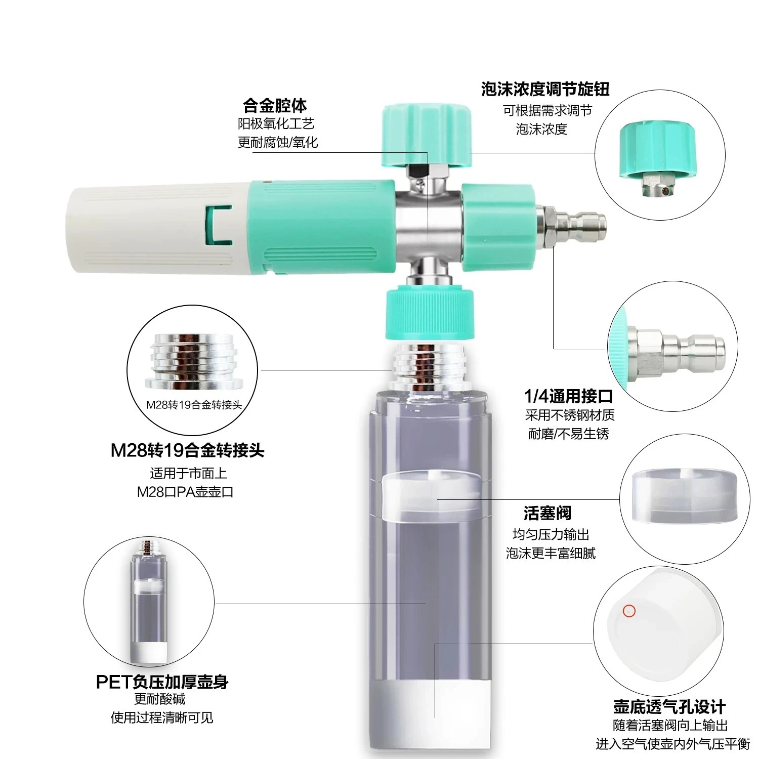 High Pressure PA Foam Cannon, Negative Pressure Stock Solution Pot for Pressure Washer Car Wash