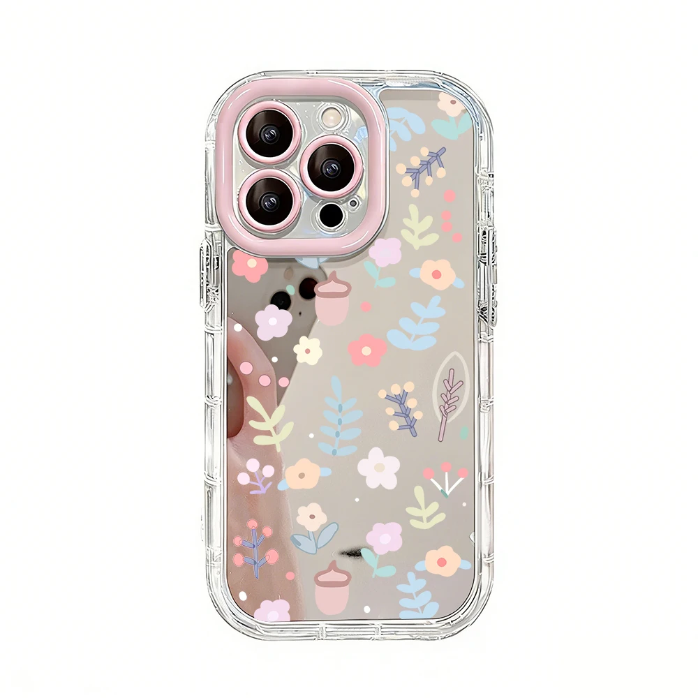 Niedliche Wildblumen- und Unkraut-Motiv Air Cushion Spiegel Handyhülle für iPhone 17 15 14 16 Pro Max 13 12 11 Pro XR XS 7 8 Plus 17Air Girl Cover – Detail 40
