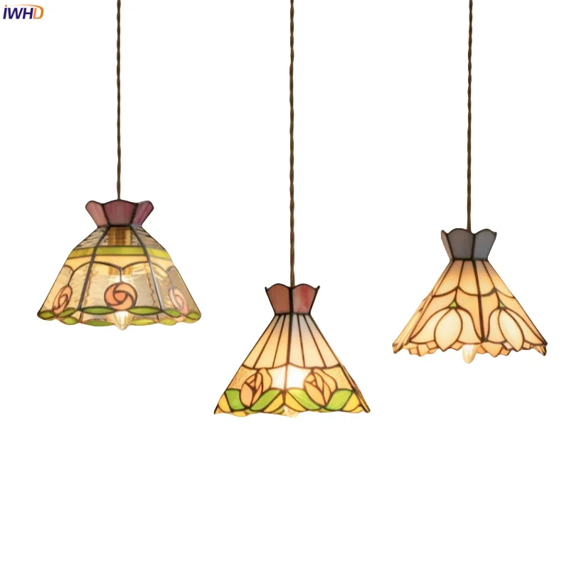 

IWHD Colorful Flower LED Pendant Lamps Cafe Living Room Decor Bedroom Loft Glaze Copper Japanese Vintage Hanging Light Luminaire