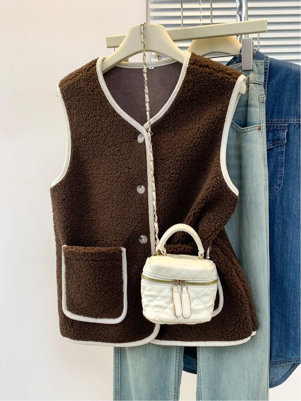 Jaet feminino de pele de cordeiro solto leve calor vela colete outono inverno faion novo sle meimei grande