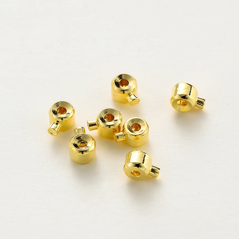 20pcs Positioning Clasp 14K 18K Gold Plated Crimp Snap Button Bracelet Necklace Fastener Ball End Cap For DIY Jewelry Findings