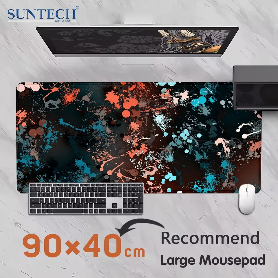 Abstrakter Expressionismus Mauspad groß 400 x 900 PC Computer Tastatur XXL Schreibtischunterlage Tropfmalerei Bürointerieur Gaming-Matten