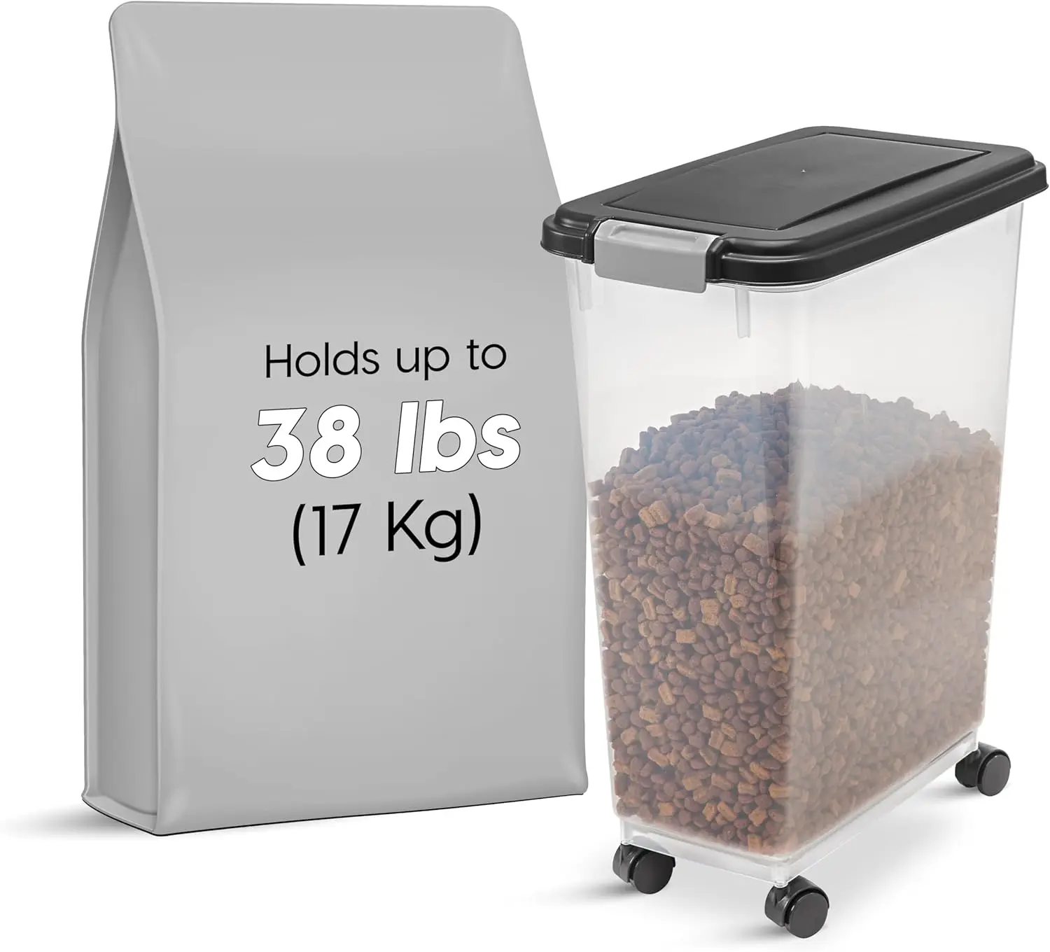 Airtight Dog Food Storage Container, Up to 38 lbs, Attachable Wheels, For Dog Cat Bird and Other Pet Food Storage Bin,