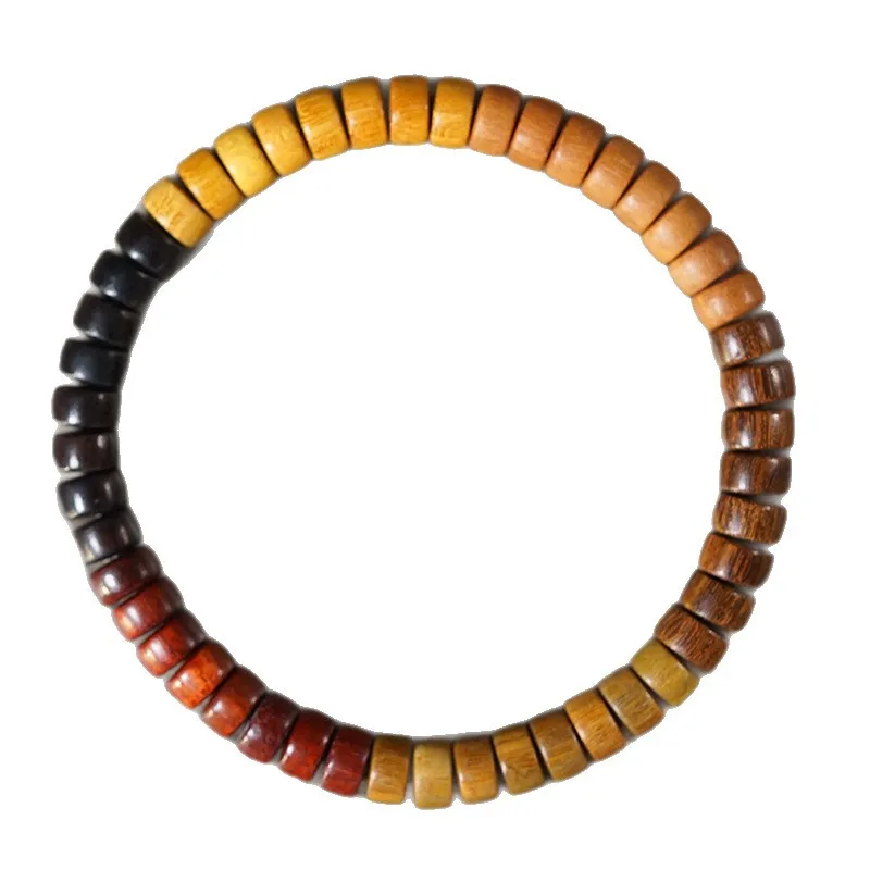 Multi Gemstone Tablet Bead Bracelet Handmade Wooden Beaded Bracelet with Flat Spacers for Men and Women Gifts