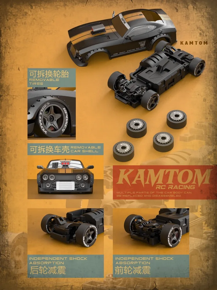 Kamtom พร้อม1/32เซอร์โวไจโร RC รถดริฟท์เต็มรูปแบบ AWD F ควบคุมวิทยุ2.4G รถแข่งดริฟท์รถของเล่นโมเดลความเร็วสูง