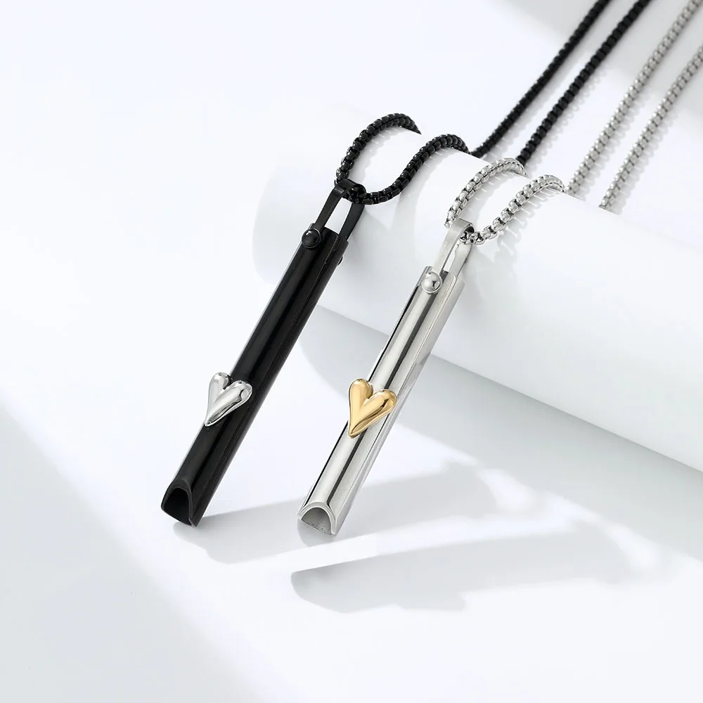 Fashionable Couple Breathing Necklace Rings Stainless Steel Meditation Whistle Relief Anxiety Heart Pendants Jewelry
