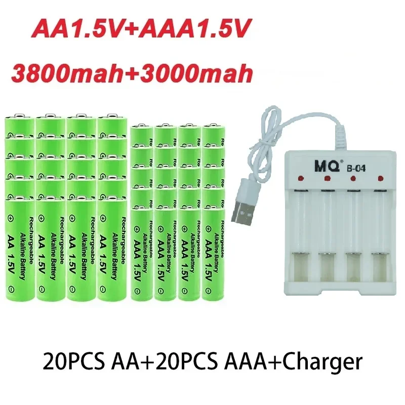 AA +AAA Battery New 1.5VRechargeableBattery AA3800MAH AAA3000 with USBCharger for LED Flashlight Flashlightorelectronicdevices