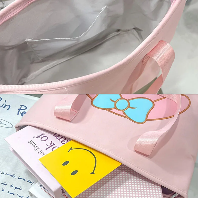 MINISO Sanrio Cute Cartoon Nylon Bag Female Student Tote Bag Large Capacity Commuter Single Shoulder Tote Bag Kuromi