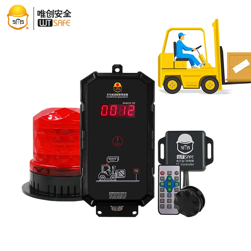 WTSAFE Wireless Speed Sensor For Forklift Over Speed Alarm With Warning Lights Speed Display IP65 Waterproof Reversing Reminder