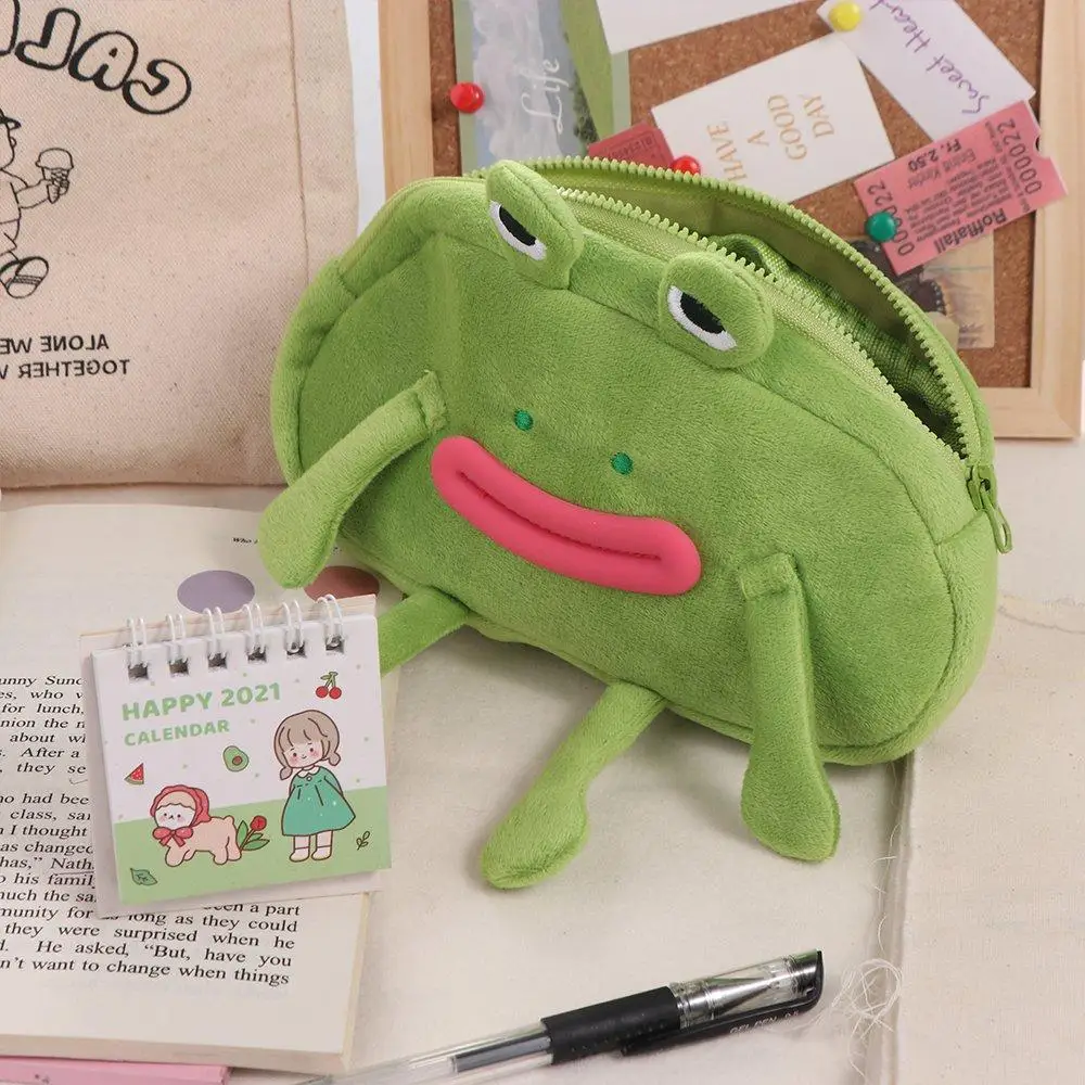 

Desktop Organizer Big Mouth Frog Pen Bag Cosmetic Pouch Pencil Holder Stationery Pouch Zipper Plush Pencil Cases Student