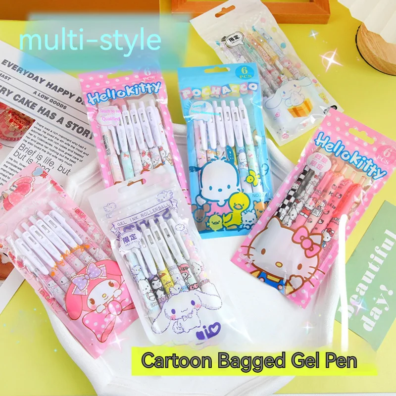 Sanrio Hello Kitty Gel Pen 12pcs Cartoon Cinnamoroll Kuromi Pens Students Stationery 0.5 Black School  Write Supplies