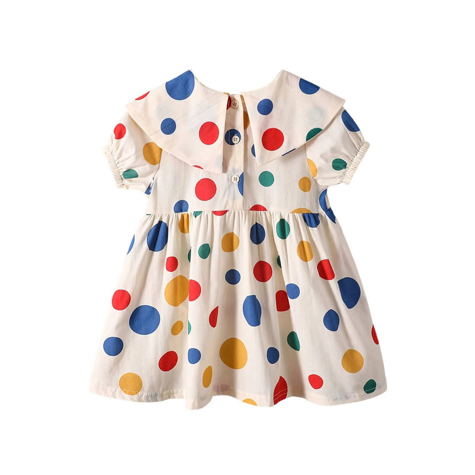 1-6years Toddler Girls Dress Summer Polka Dot Prints Cute Children Casual Short Sleeve Big Turn Down Collar Vestidos Girls Dress