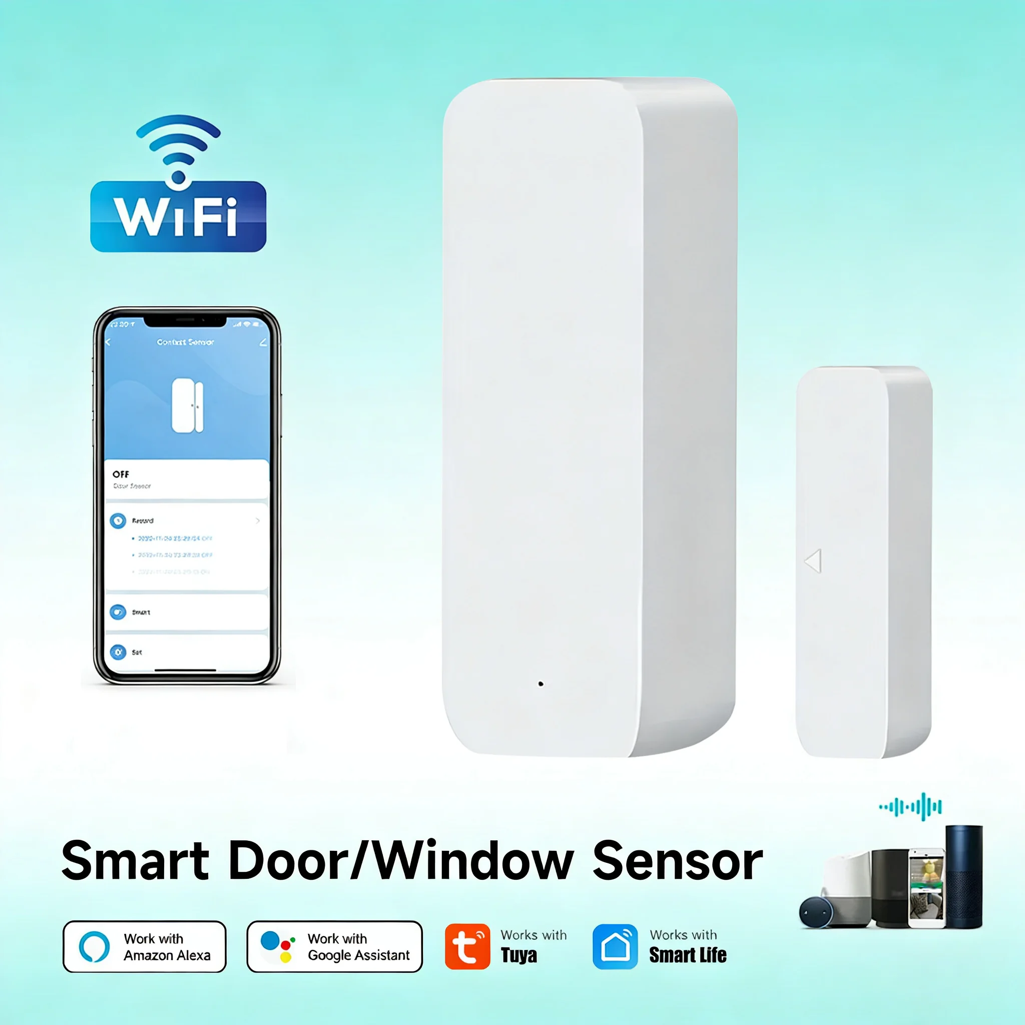Tuya Smart WiFi Door Sensor Window Contact Alarm, Wireless Home Security Burglar Sensor, Smart Life, Alexa Google Assistant