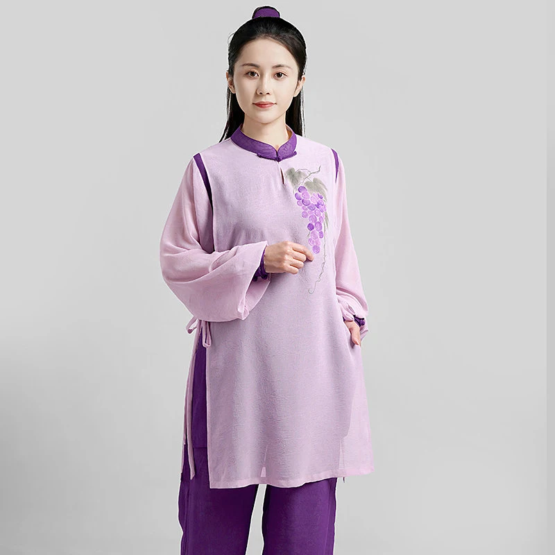 Women's Chinese Style Tai Chi Uniform - Summer Hand-Painted Practice Set for Performance/Competition, Baduanjin & Qigong, Premiu