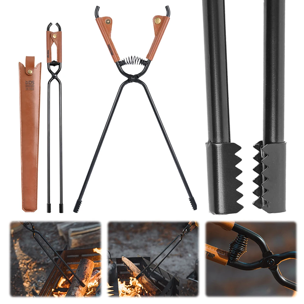 

Picnic Fire Clips with Leather Cover BBQ Charcoal Clips Carbon Steel Bonfire Firewood Clip Lightweight Outdoor Camping BBQ Tools