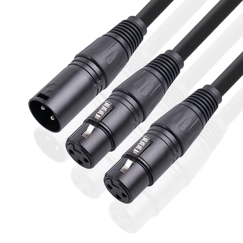 1PCS 3pin XLR Male to Dual Female Y Splitter Cable Foil+Braided Shielded For Microphone Mixer Amplifier 50cm