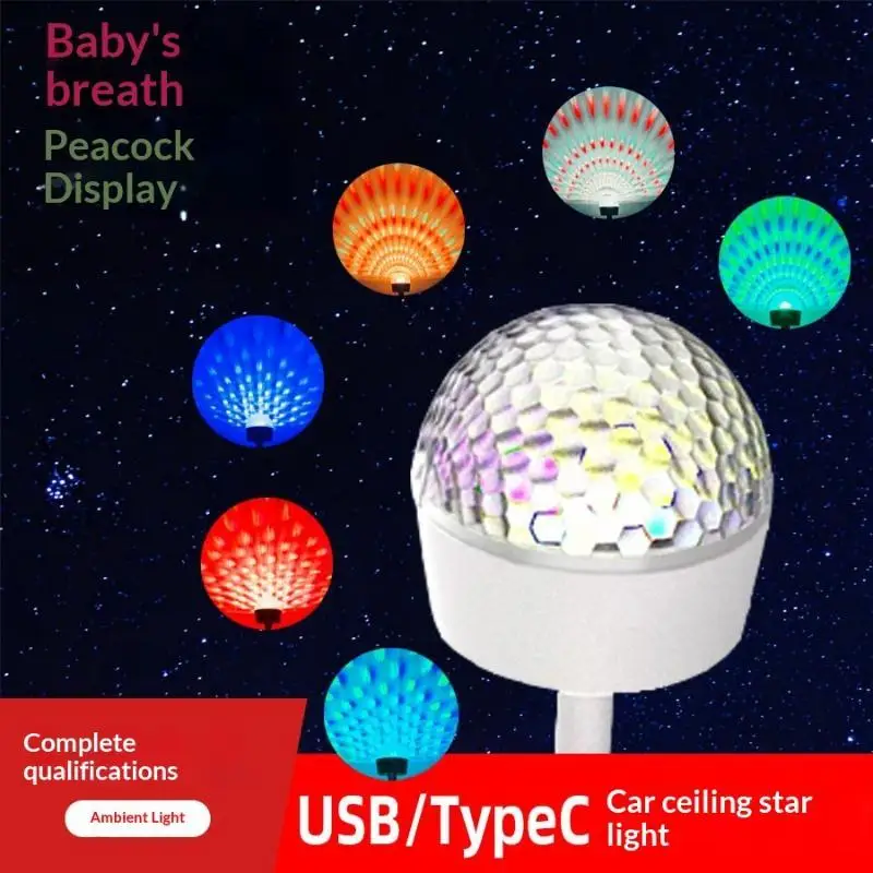 USB Type C Starry Ambient Light RGB Custom Color Modes 360° Adjustable Flexible Neck Light for Car Home Party Decor