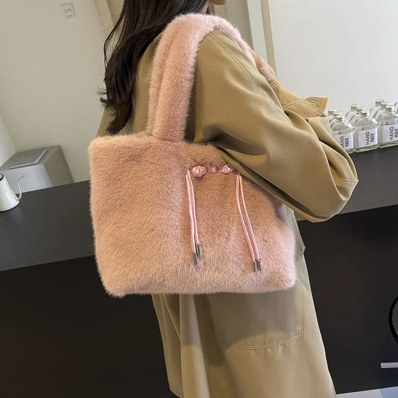 New Fluffy Bag for Autumn/Winter 2024,Fashion Trend Large Capacity Tote Bag,Class Commute Shoulder Bag,Bolso Casual De Un Hombro