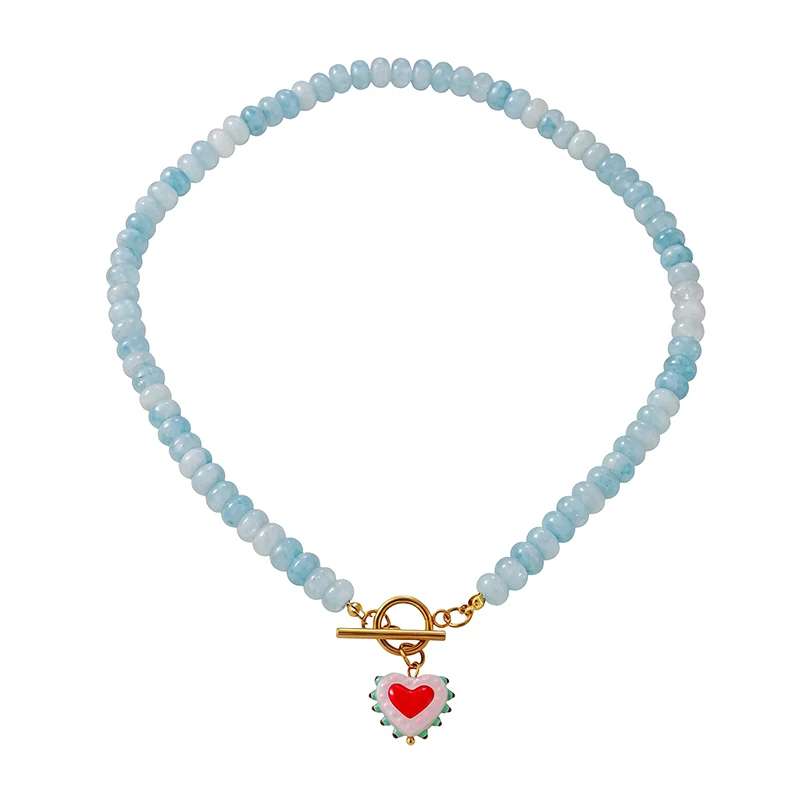 Red Heart Pendant Beaded Necklace with OT Clasp - view 5