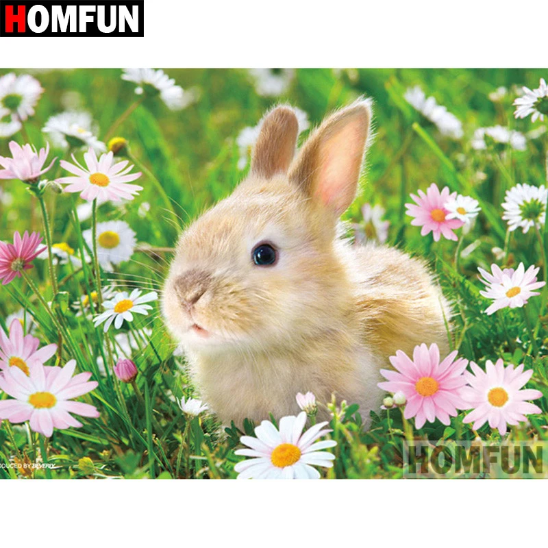 

HOMFUN 5D DIY Diamond Painting Full Square/Round Drill "Animal rabbit" 3D Embroidery Cross Stitch gift Home Decor A01074