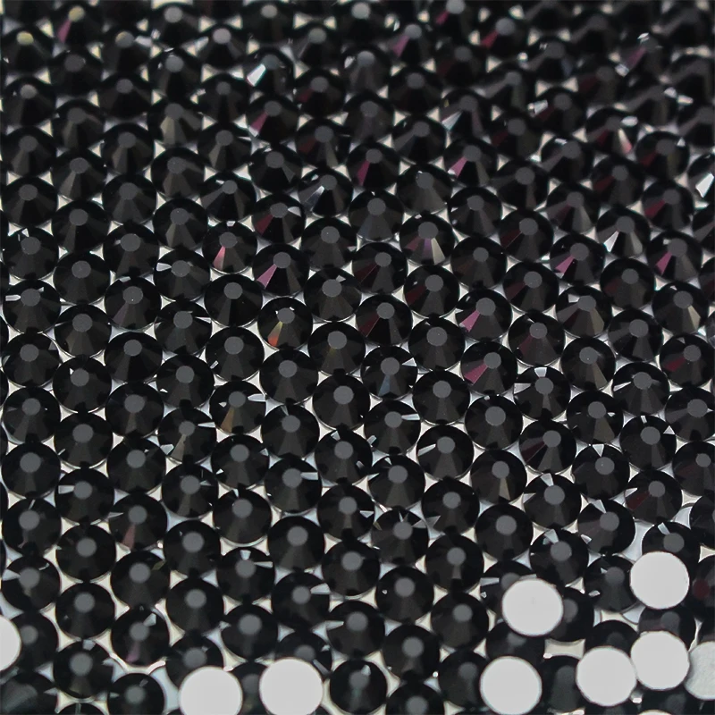 Top Quality jet Black  color flat back non hotfix rhinestones without glue nail crystal strass ss3 ss10 ss16 ss20 ss30 ss34 size