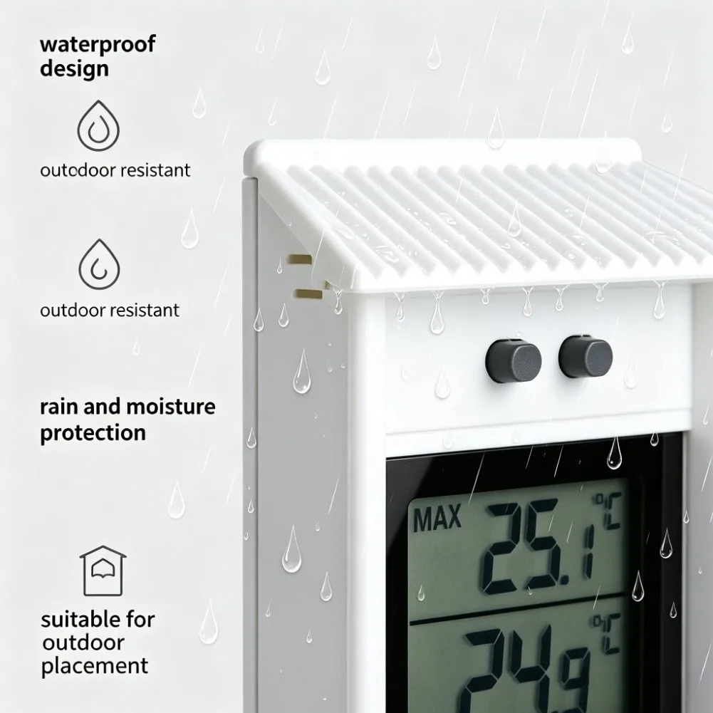 Waterproof Digital Thermometer Hygrometer Indoor Outdoor Temperature Humidity Meter With Min Max Memory LCD Display Sensor Tool