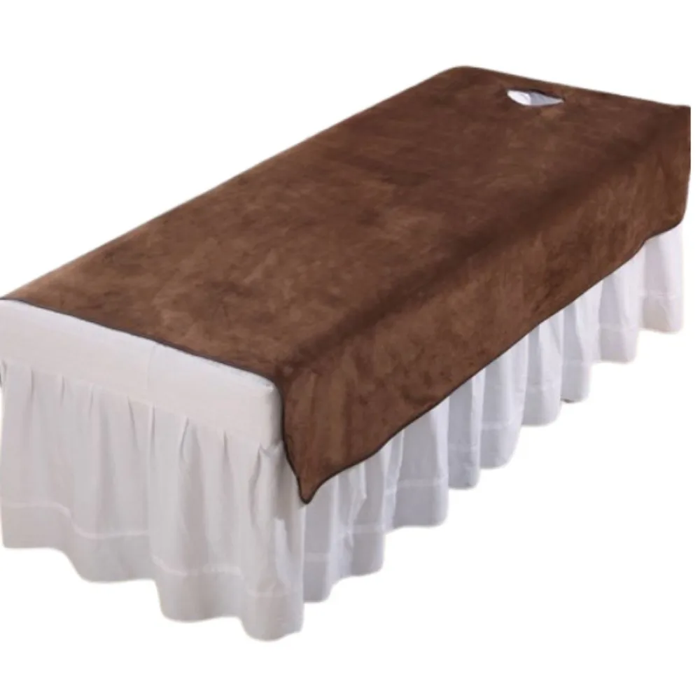 Comfortable SPA Bedspread with Face Hole Soft Massage Bed Sheets Velvet Solid Color Beauty Massage Table Cover for Beauty Salons