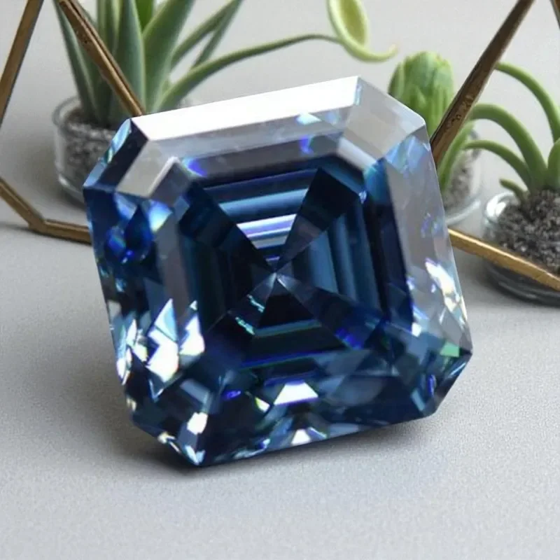

Moissanite Stone Asscher Cut Sapphire Blue Available With GRA Certificate Pass Diamonds Tester Gemstones For Jewelry Making